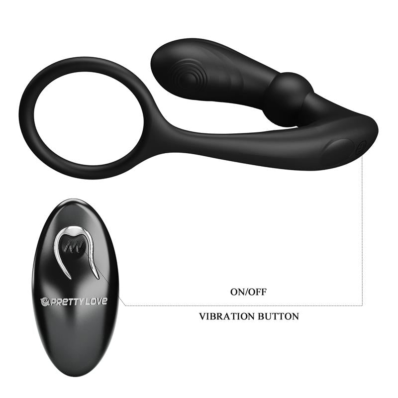 PRETTYLOVE - WARREN PLUG ANAL Y ANILLO PARA EL PENE CON VIBRACIÓN Y PULSACIÓN A CONTROL REMOTO