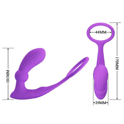 PRETTYLOVE - WARREN PLUG ANAL Y ANILLO PARA EL PENE CON VIBRACIÓN Y PULSACIÓN A CONTROL REMOTO