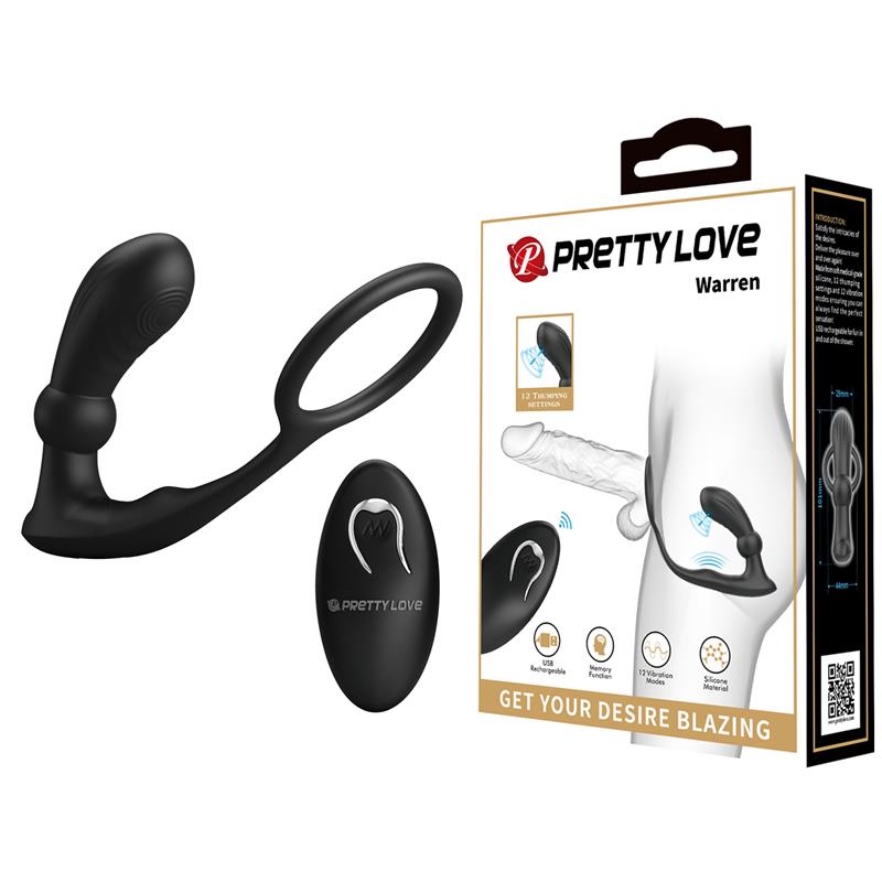 PRETTYLOVE - WARREN PLUG ANAL Y ANILLO PARA EL PENE CON VIBRACIÓN Y PULSACIÓN A CONTROL REMOTO