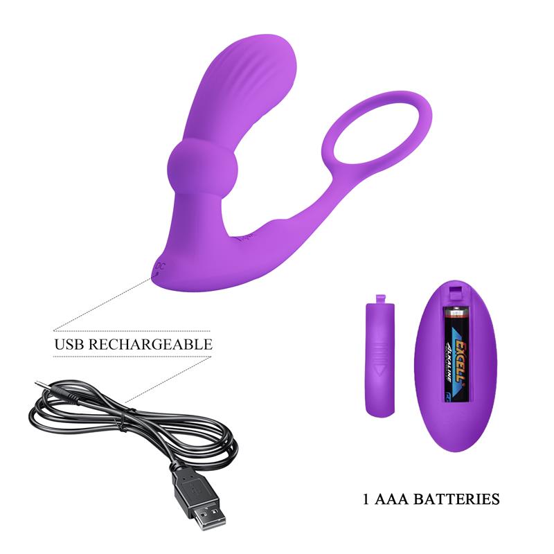 PRETTYLOVE - WARREN PLUG ANAL Y ANILLO PARA EL PENE CON VIBRACIÓN Y PULSACIÓN A CONTROL REMOTO