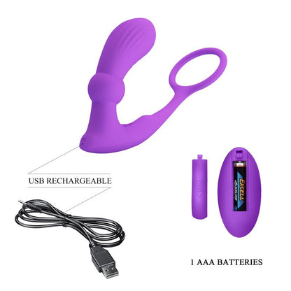 PRETTYLOVE - WARREN PLUG ANAL Y ANILLO PARA EL PENE CON VIBRACIÓN Y PULSACIÓN A CONTROL REMOTO