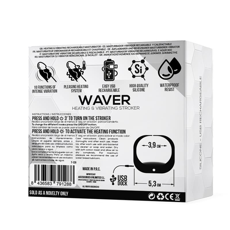 TARDENOCHE - WAVER MASTURBADOR MASCULINO FUNCIÓN CALOR Y VIBRACIÓN FLEXIBLE USB SILICONA