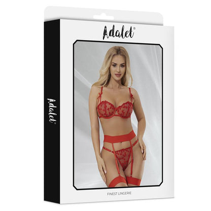 ADALET LINGERIE - YVONNE SET SUJETADOR, TANGA Y LIGUERO CON CORAZONES ROJO