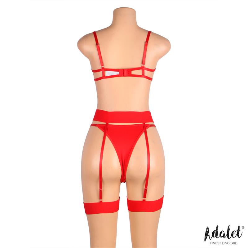 ADALET LINGERIE - YVONNE SET SUJETADOR, TANGA Y LIGUERO CON CORAZONES