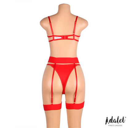 ADALET LINGERIE - YVONNE SET SUJETADOR, TANGA Y LIGUERO CON CORAZONES