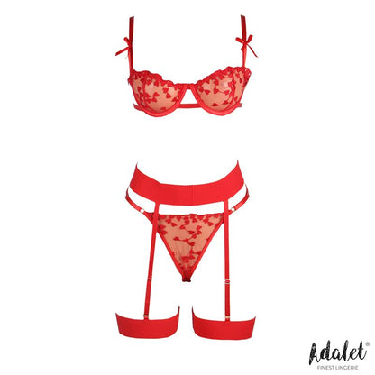 ADALET LINGERIE - YVONNE SET SUJETADOR, TANGA Y LIGUERO CON CORAZONES