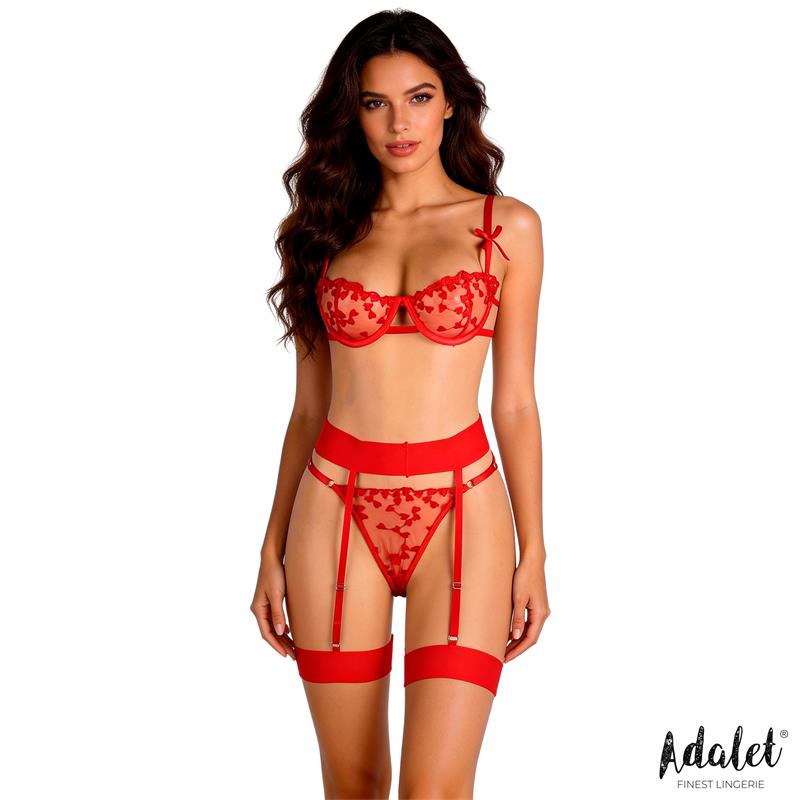 ADALET LINGERIE - YVONNE SET SUJETADOR, TANGA Y LIGUERO CON CORAZONES
